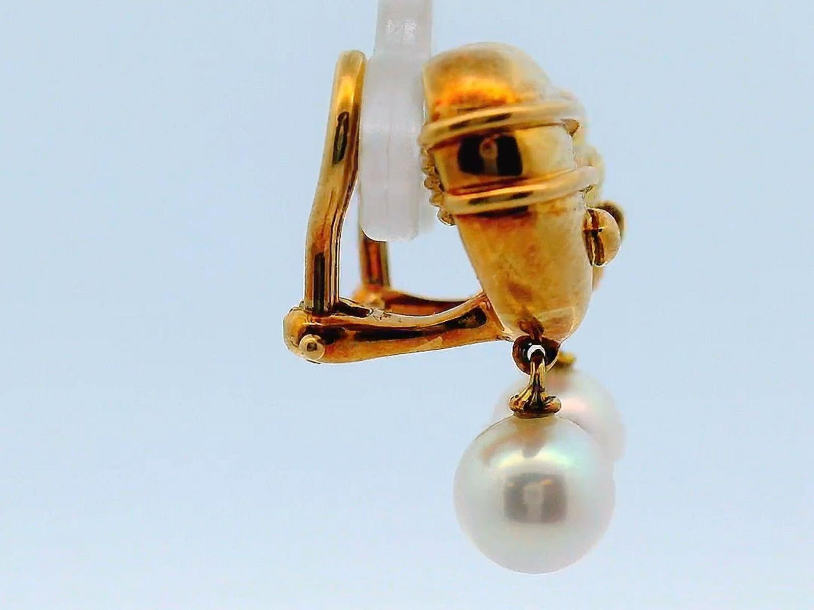 Women's Vintage Tiffany & Co. Heart Cupid Arrow 18K Yellow Gold Earrings W/Pearl For Sale