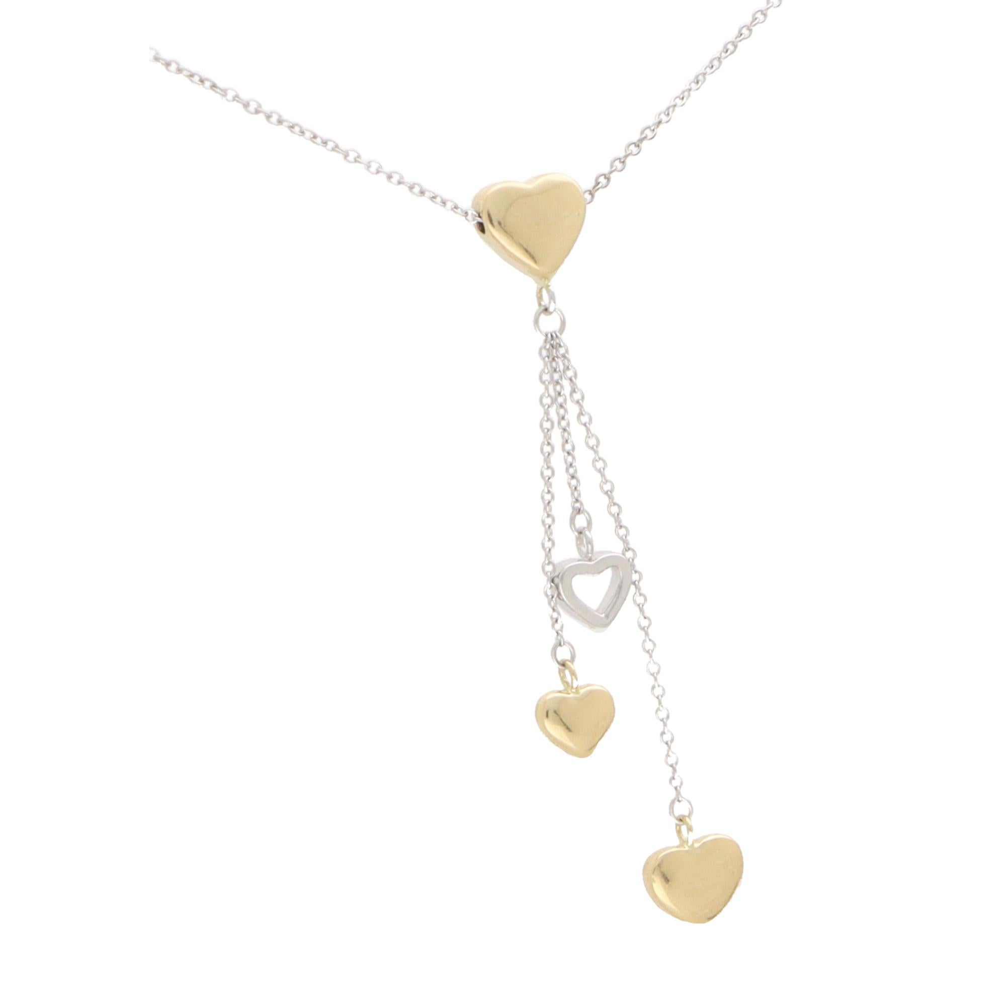 Retro Vintage Tiffany & Co. Heart Drop Necklace Set in 18k Yellow and White Gold