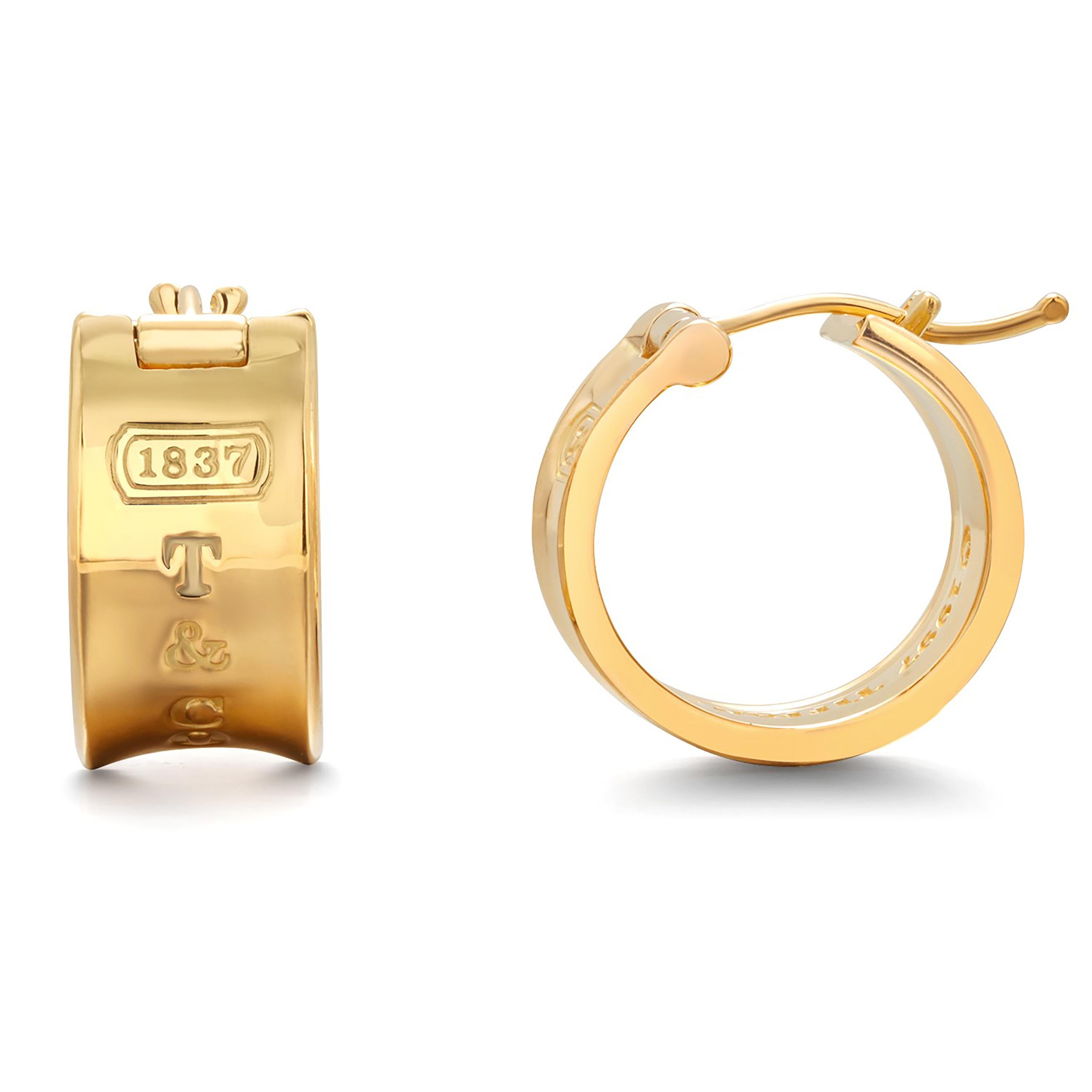 Vintage Tiffany Co Heavy 18 Karat Yellow Gold Large 1837 Style Hoop Earrings In Good Condition In New York, NY