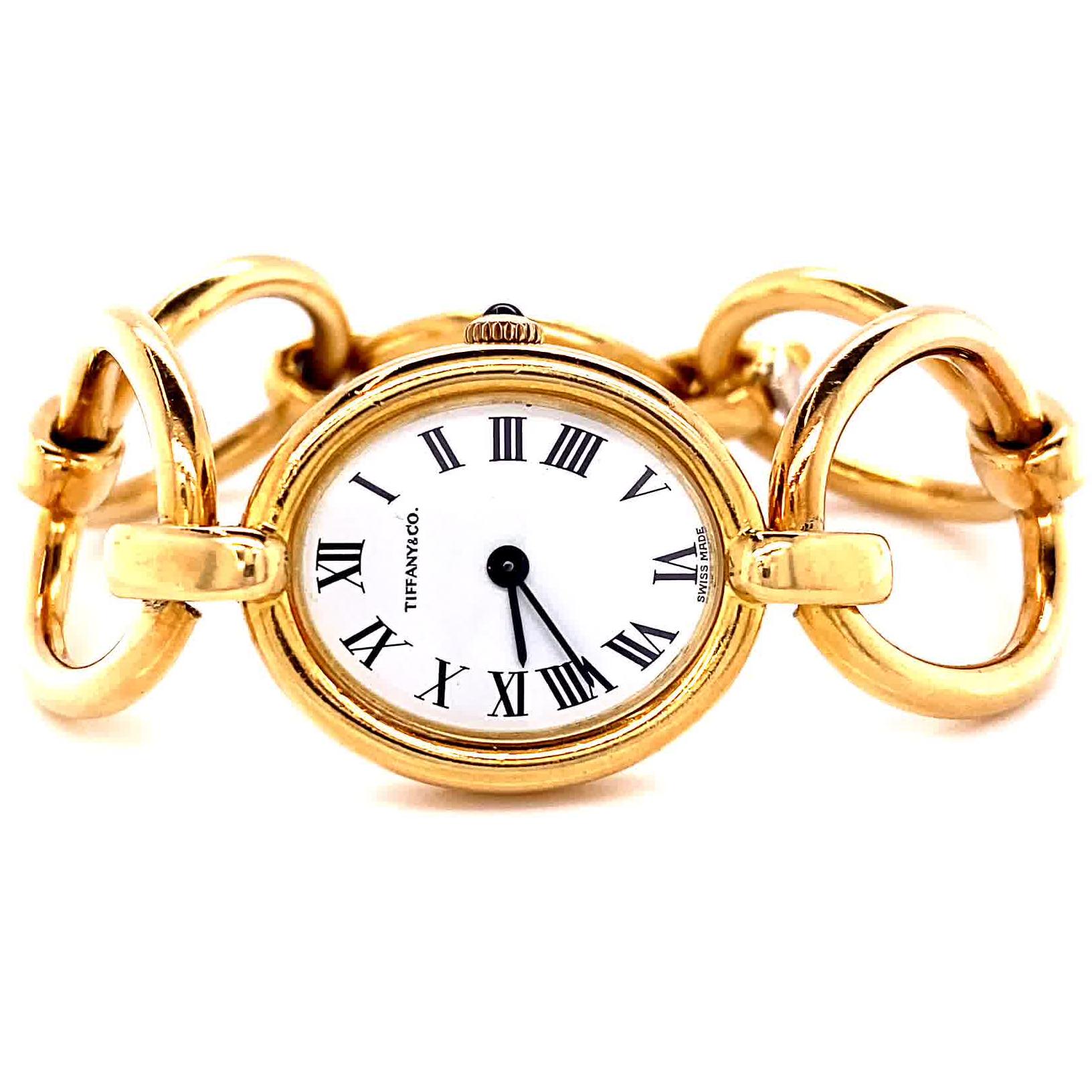 Cabochon Vintage Tiffany & Co. Italy 18 Karat Gold Watch Bracelet