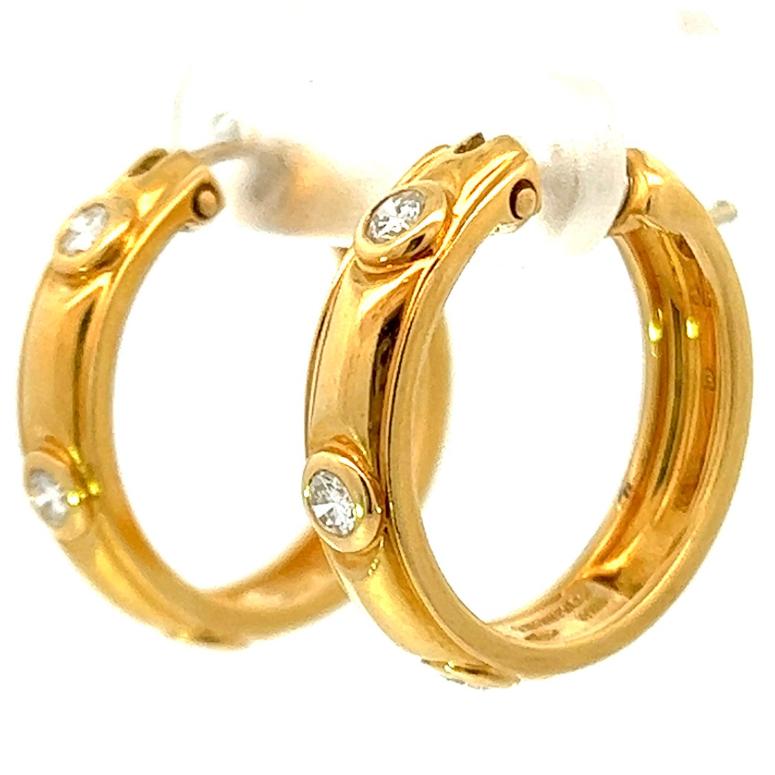 Vintage Tiffany & Co. Italy Diamond 18 Karat Yellow Gold Hoop Earrings In Excellent Condition In Beverly Hills, CA