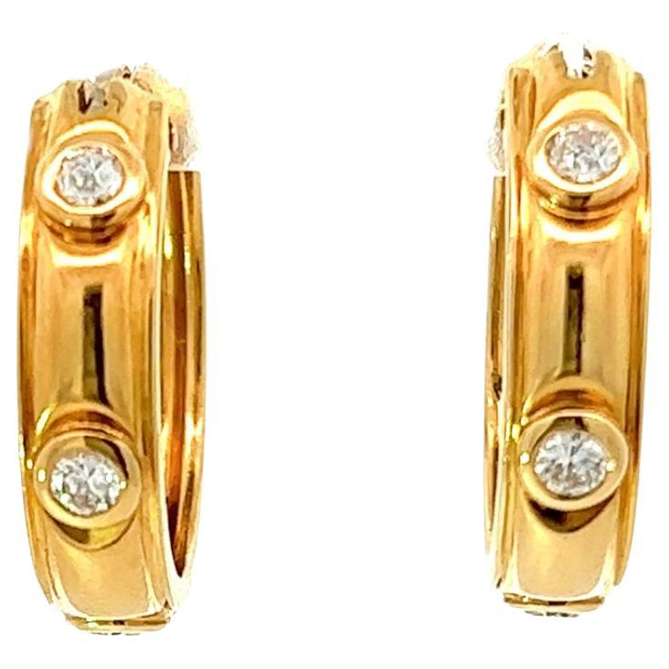 Vintage Tiffany & Co. Italy Diamond 18 Karat Yellow Gold Hoop Earrings