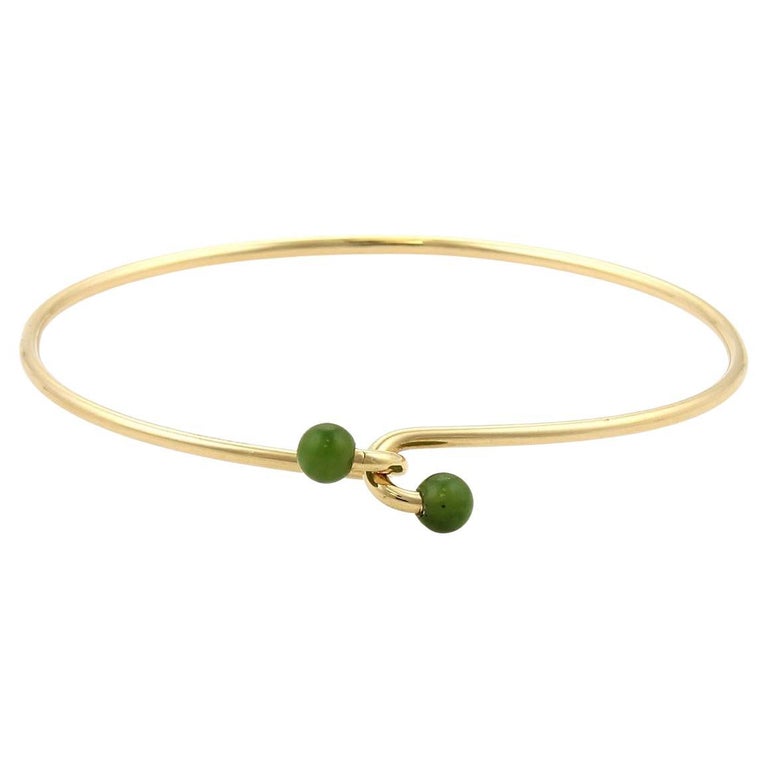 Vintage Tiffany and Jade 14k Yellow Gold Wire Hook Bangle For
