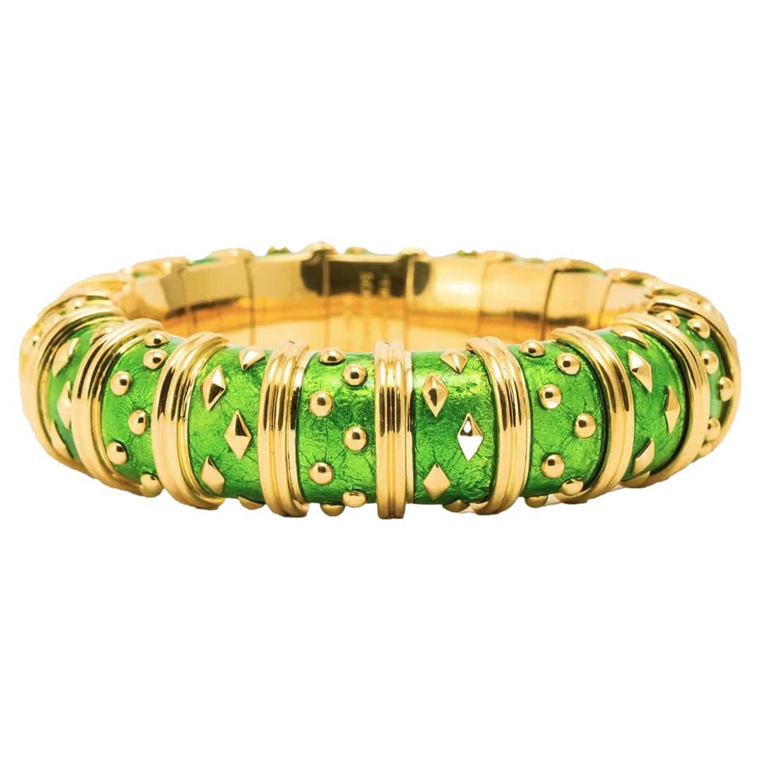 Vintage Tiffany & Co. Jean Schlumberger Green Enamel “Paillone” Bangle Bracelet