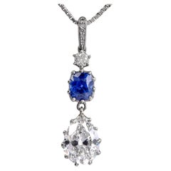 Vintage  Tiffany & Co. Kashmir Sapphire  Diamond Platinum Dangle Pendant 