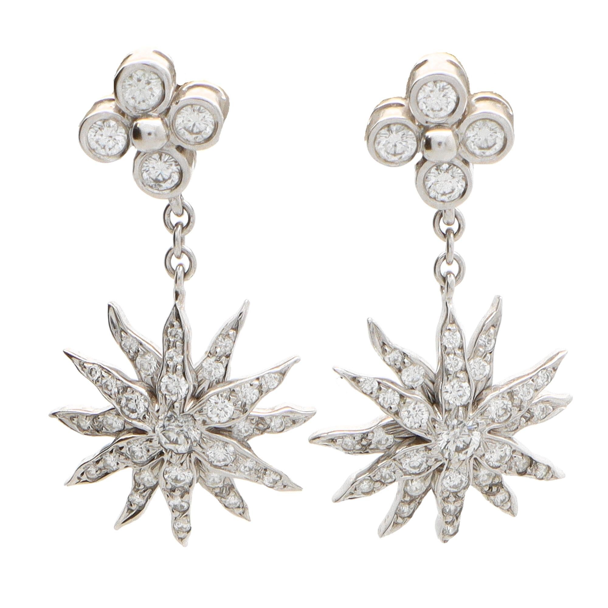 Modern Vintage Tiffany & Co. ‘Lace Sunburst’ Diamond Drop Earrings Set in Platinum