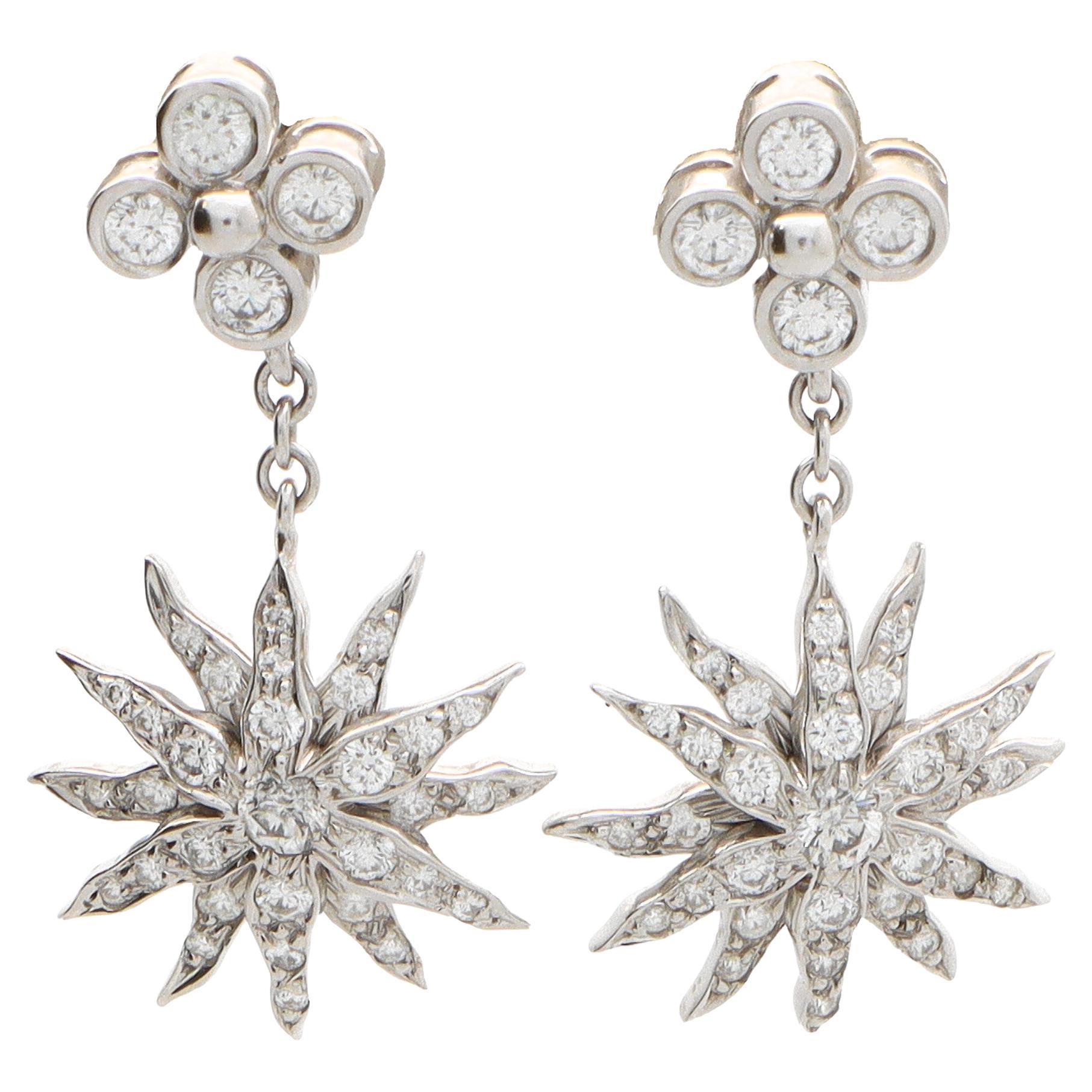Vintage Tiffany & Co. ‘Lace Sunburst’ Diamond Drop Earrings Set in Platinum