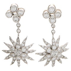 Vintage Tiffany & Co. Boucles d'oreilles en goutte en platine serties de diamants « Lace Sunburst »