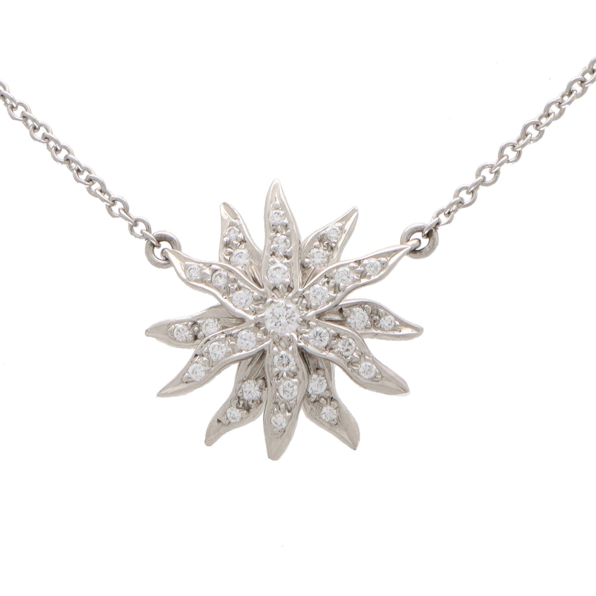 Modern Vintage Tiffany & Co. ‘Lace Sunburst’ Diamond Pendant Necklace Set in Platinum