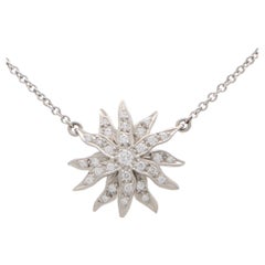 Vintage Tiffany & Co. ‘Lace Sunburst’ Diamond Pendant Necklace Set in Platinum