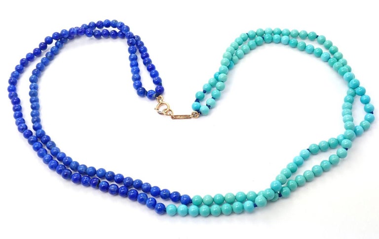 18k Yellow Gold Lapis Lazuli And Turquoise Bead Necklace by Tiffany & Co. 
With Turquoise & Lapis Lazuli beads.
Details: 
Necklace Length: 17