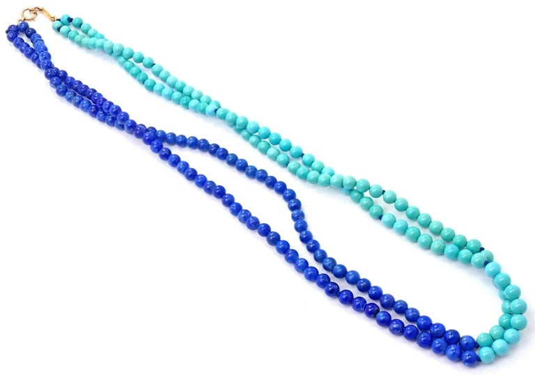 Women's Vintage Tiffany Co Lapis Lazuli and Turquoise Bead Necklace For Sale