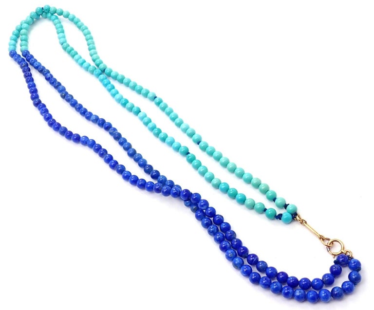 Vintage Tiffany Co Lapis Lazuli and Turquoise Bead Necklace For Sale 2