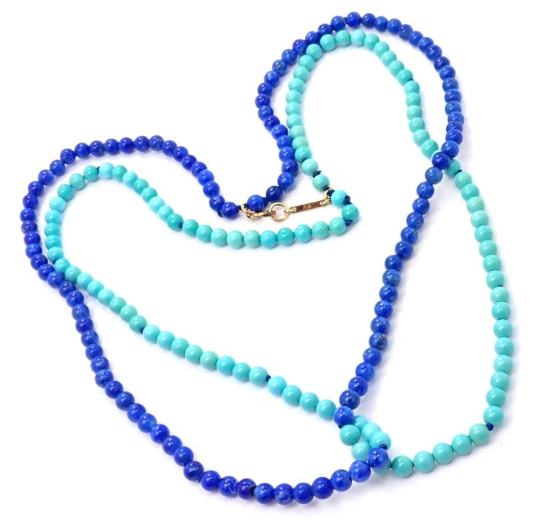 Vintage Tiffany Co Lapis Lazuli and Turquoise Bead Necklace For Sale 3