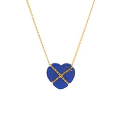Vintage Tiffany & Co Lapis Lazuli Necklace Cross My Heart 18k Yellow Gold 1990s