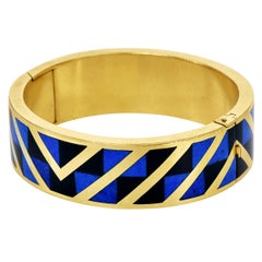 Vintage Tiffany & Co Lapis Onyx 18K Gold Bangle Bracelet