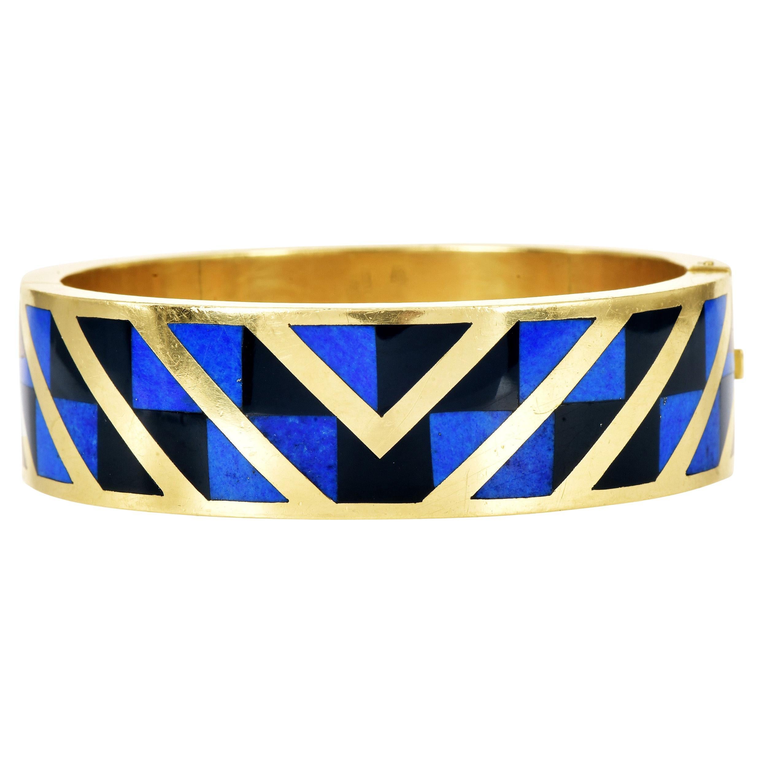 Vintage Tiffany & Co Lapis Onyx 18K Golding Bangle Bracelet