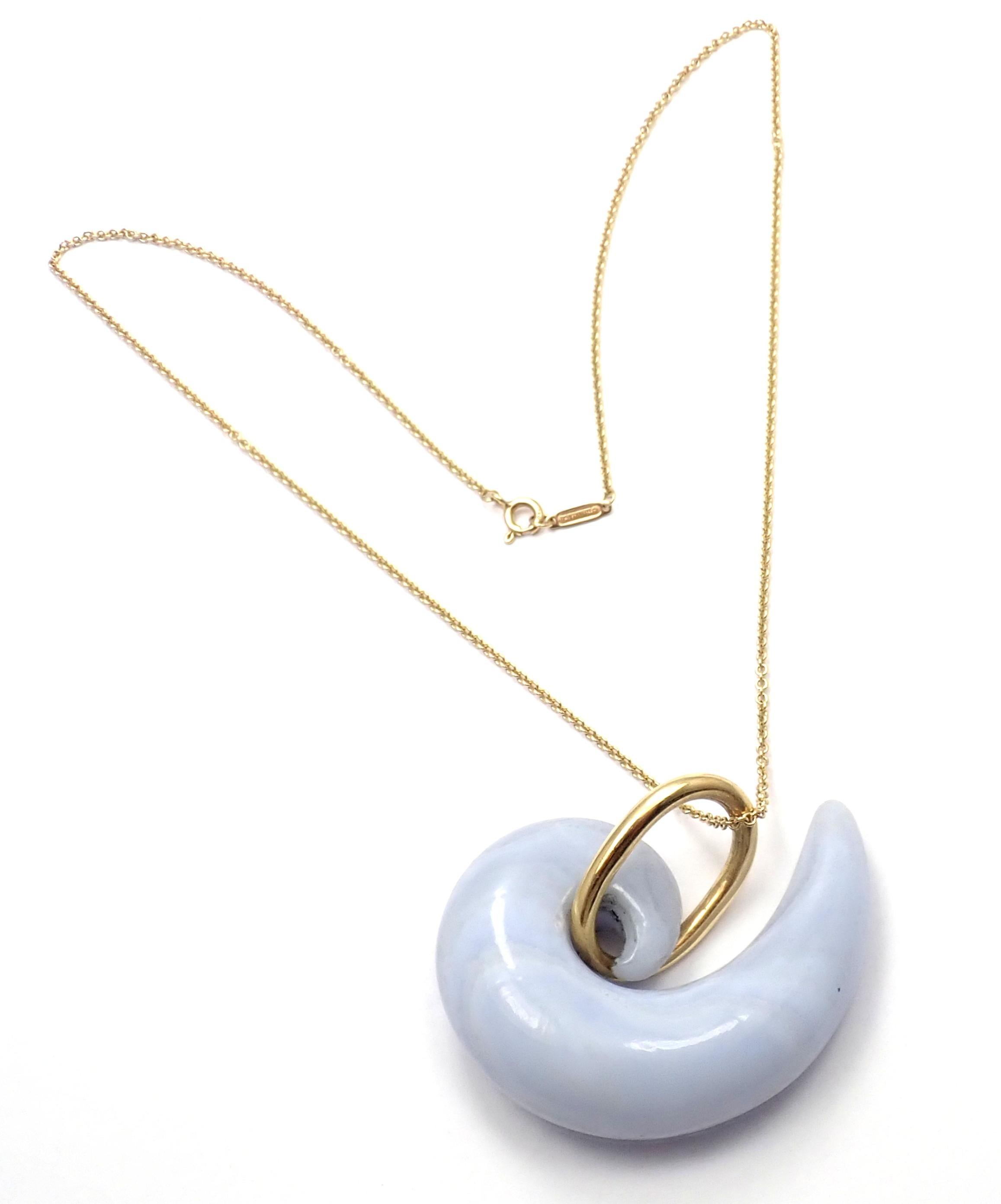 18k Yellow Gold Large Chalcedony Spiral Vintage Pendant Necklace by Tiffany & Co. 
With Large chalcedony stone.
Details: 
Chain Length: 18