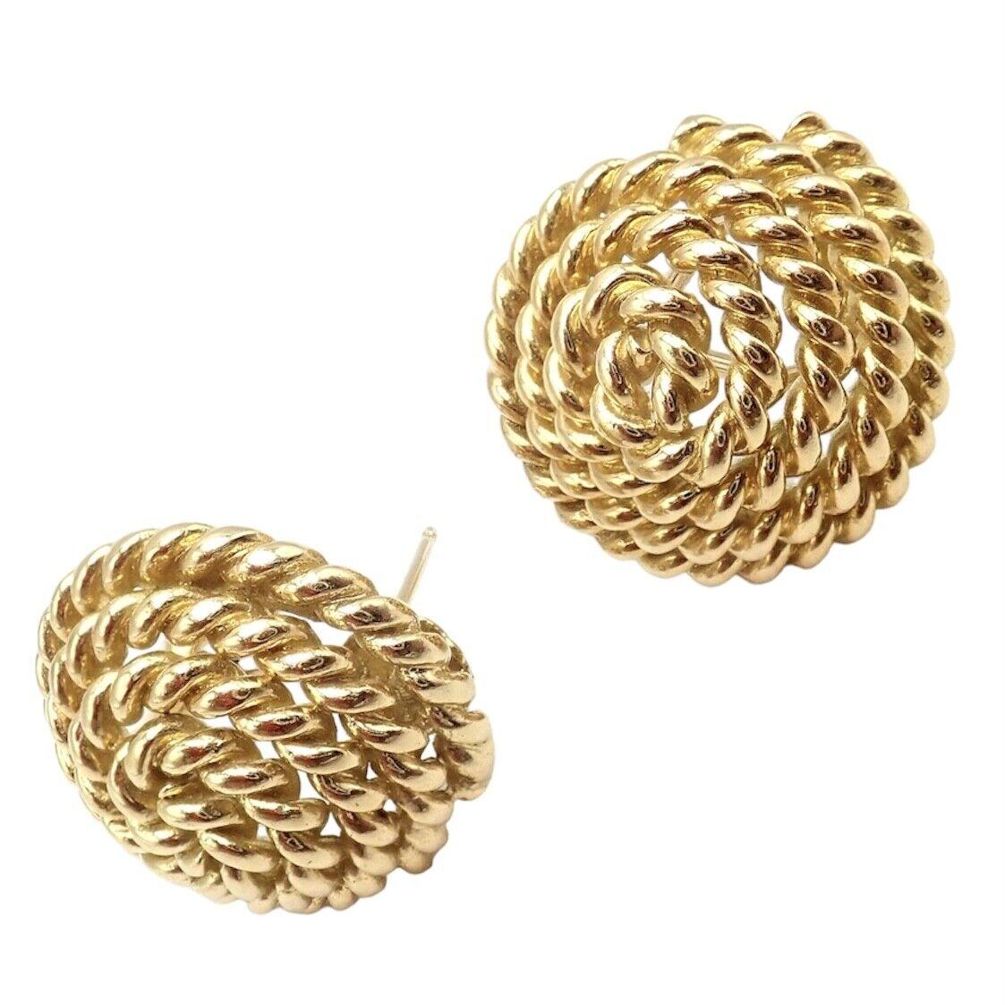 Vintage Tiffany & Co Large Coiled Rope Yellow Gold Earrings In Excellent Condition For Sale In Holland, PA