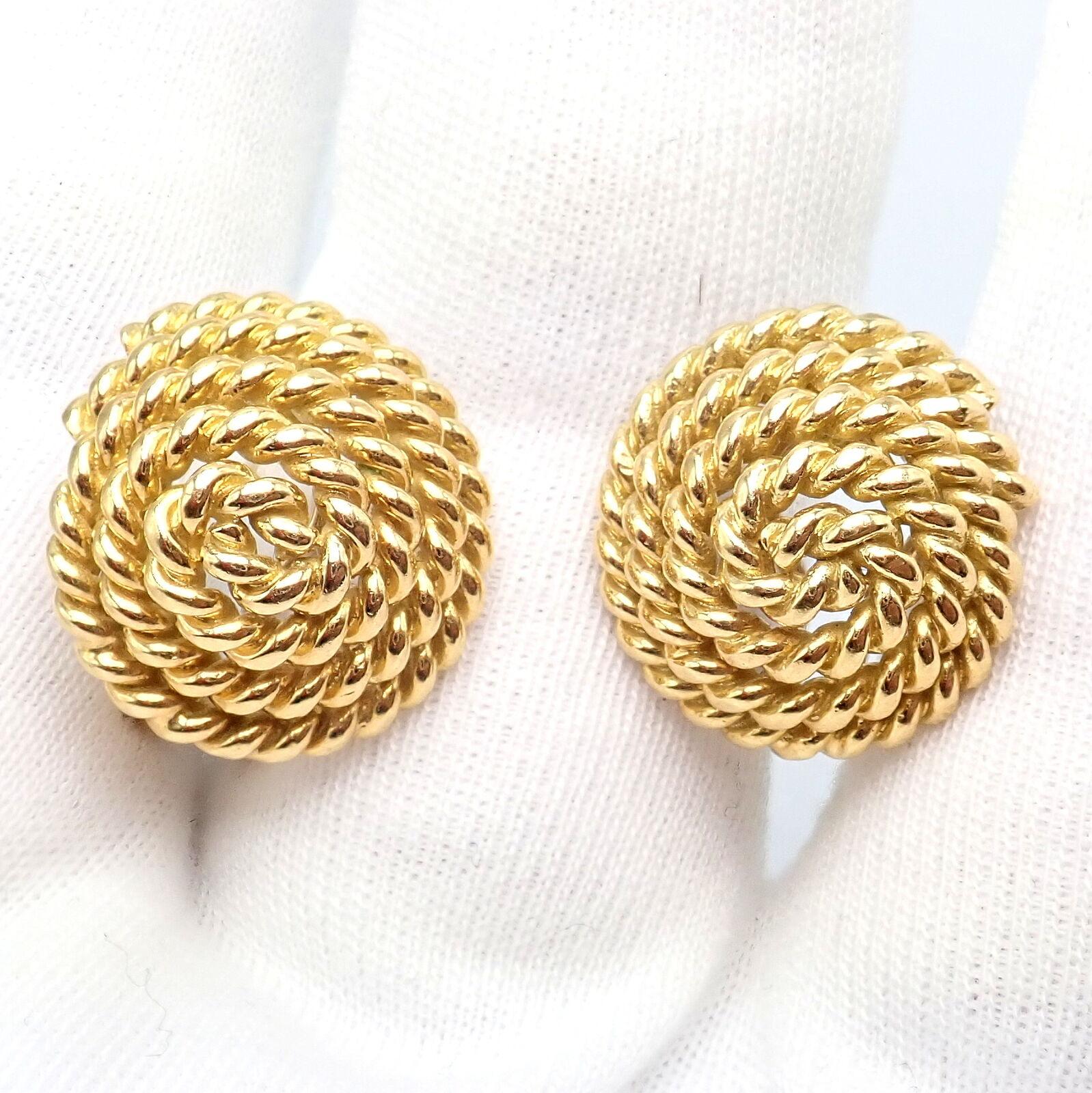 Women's or Men's Vintage Tiffany & Co Large Coiled Rope Yellow Gold Earrings For Sale