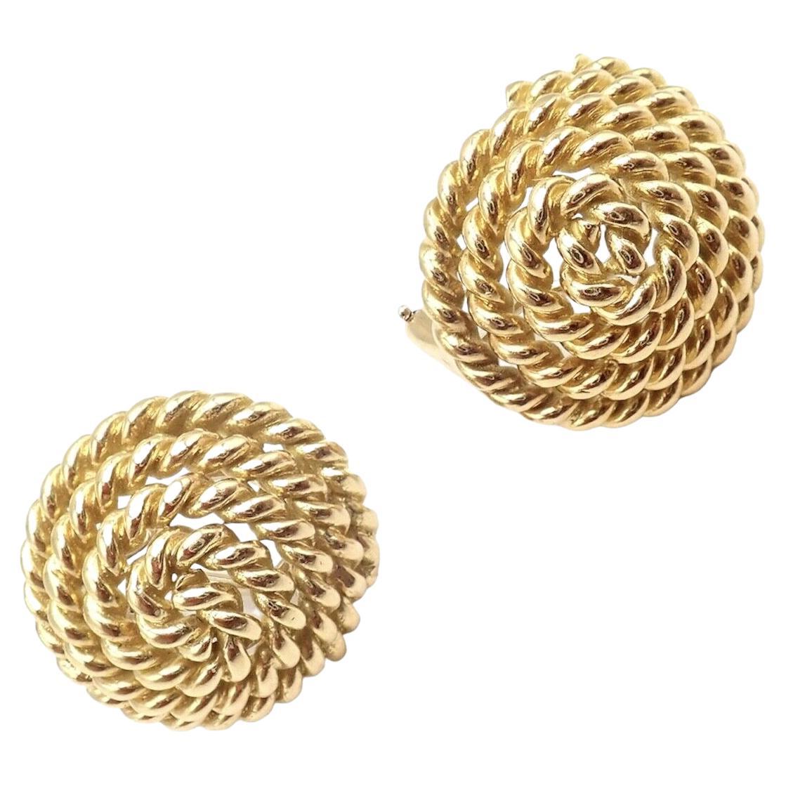 Vintage Tiffany & Co Large Coiled Rope Yellow Gold Earrings For Sale