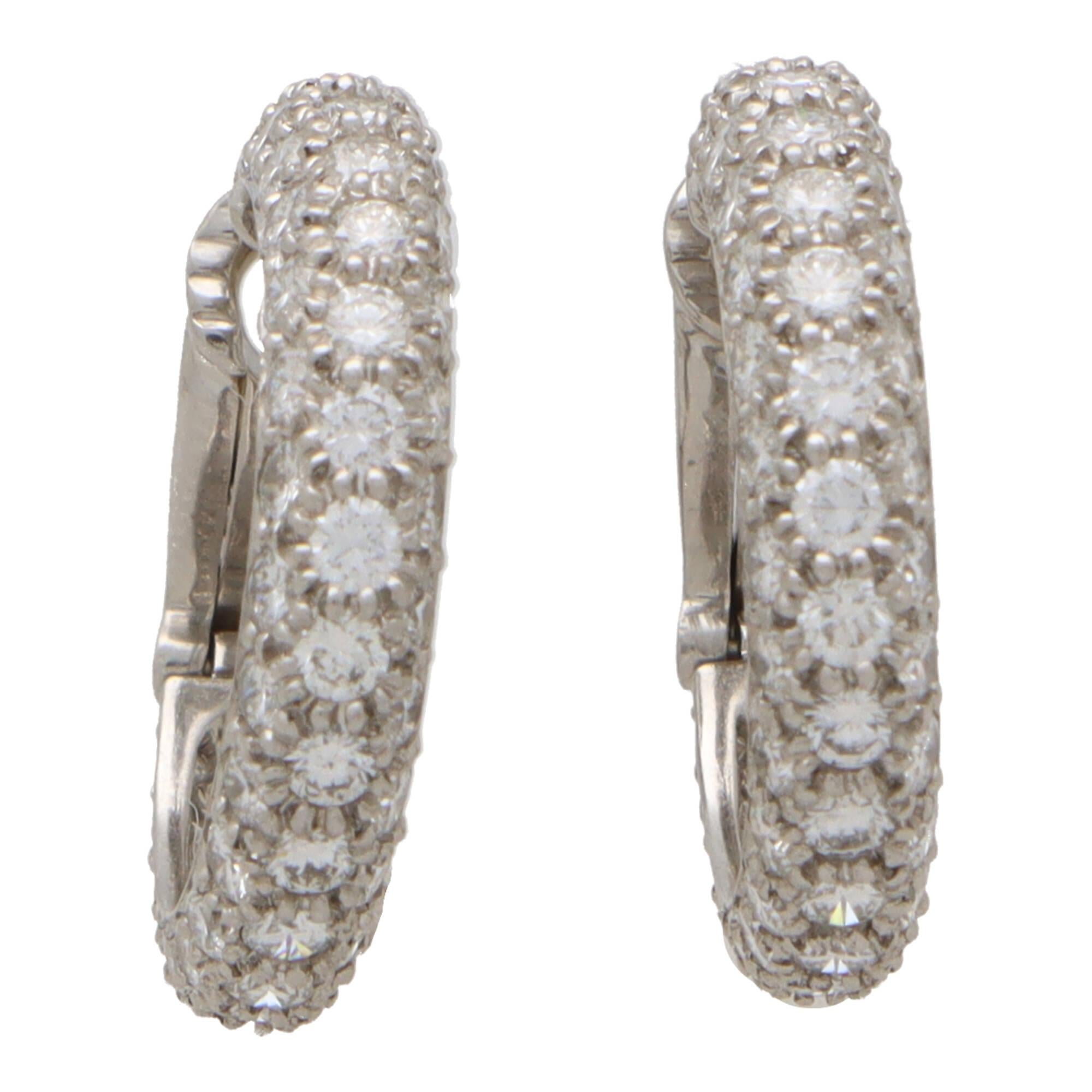 Round Cut Vintage Tiffany & Co. Large Etoile Diamond Hoop Earrings in Platinum