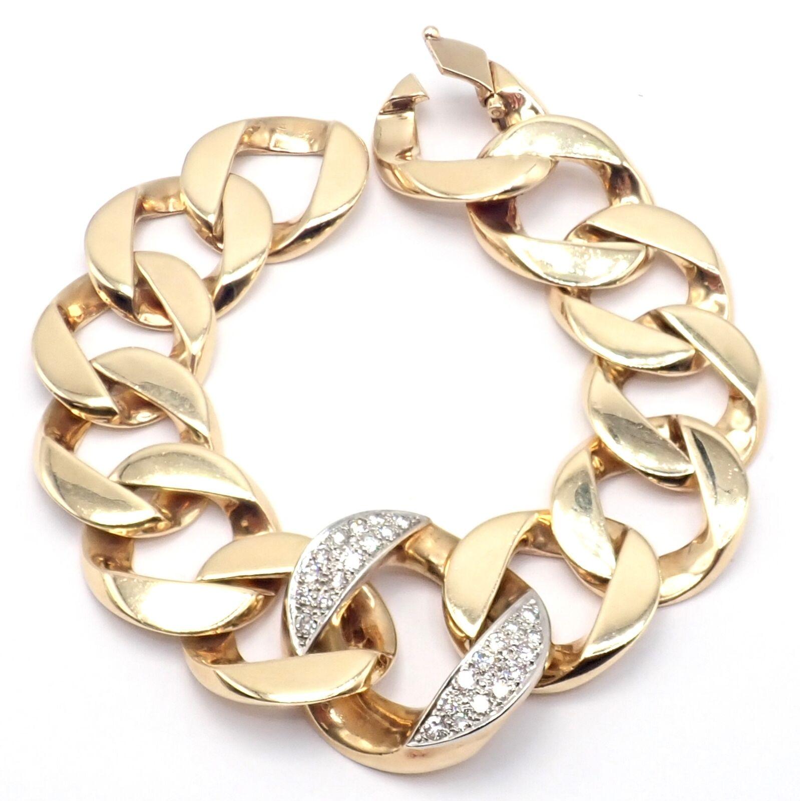 Vintage Tiffany & Co. Large Heavy Curb Link Diamond Yellow Gold Bracelet For Sale 5