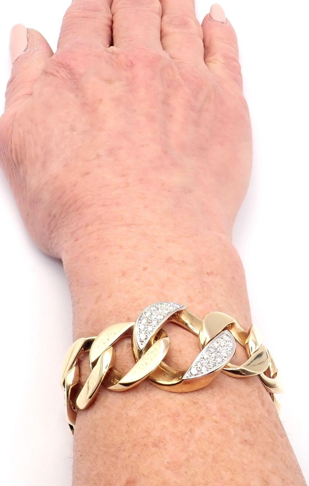 Vintage Tiffany & Co. Large Heavy Curb Link Diamond Yellow Gold Bracelet For Sale 6