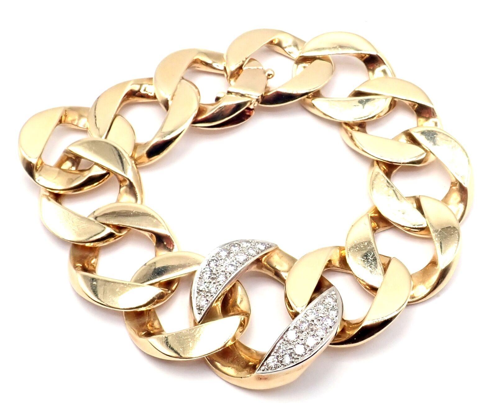 Vintage Tiffany & Co. Large Heavy Curb Link Diamond Yellow Gold Bracelet For Sale 8