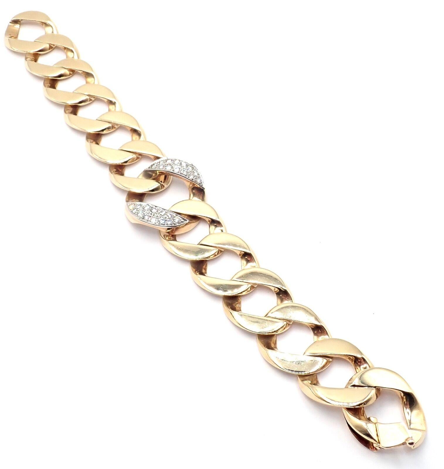 Brilliant Cut Vintage Tiffany & Co. Large Heavy Curb Link Diamond Yellow Gold Bracelet For Sale