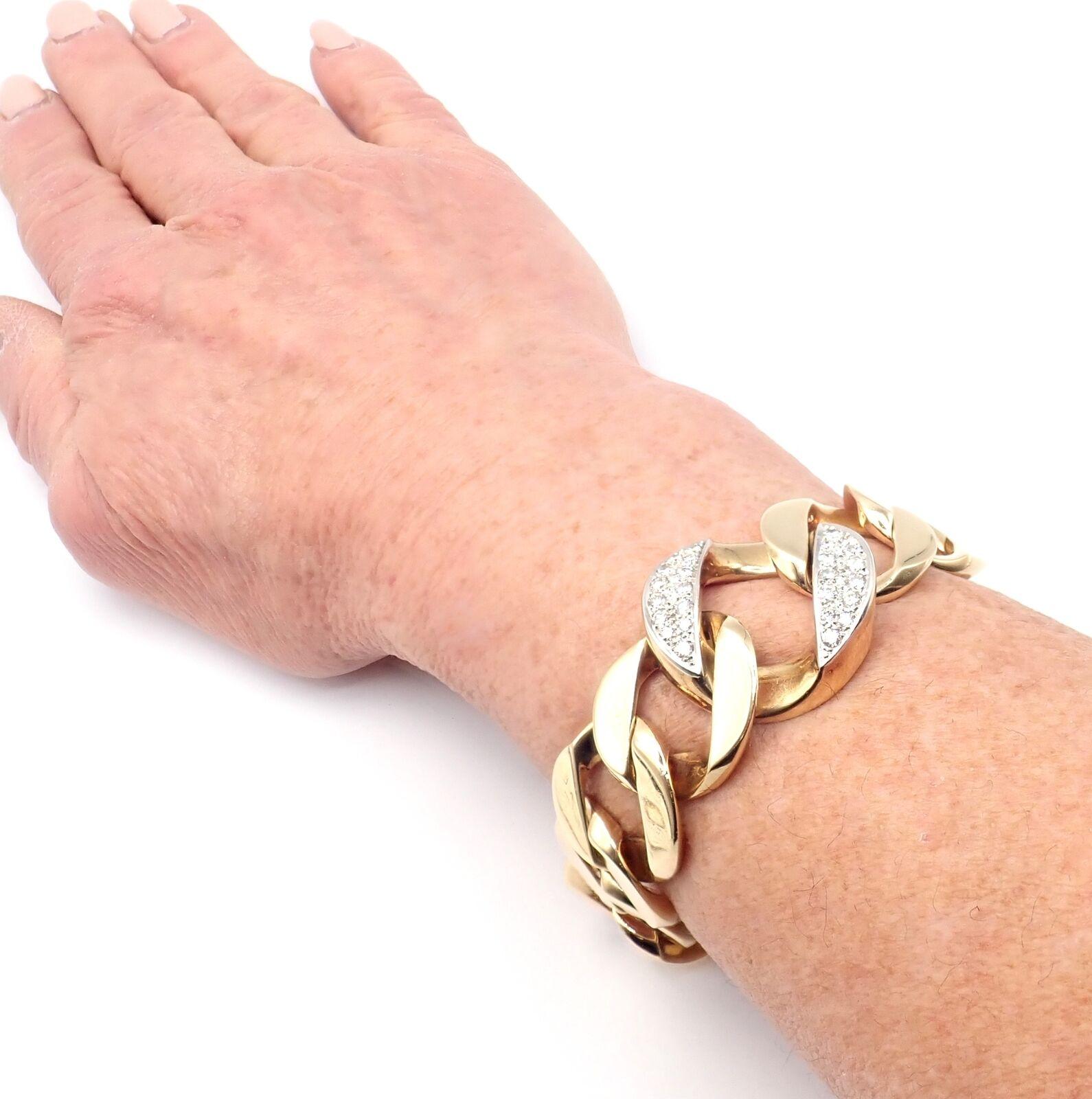 Vintage Tiffany & Co. Large Heavy Curb Link Diamond Yellow Gold Bracelet In Excellent Condition For Sale In Holland, PA