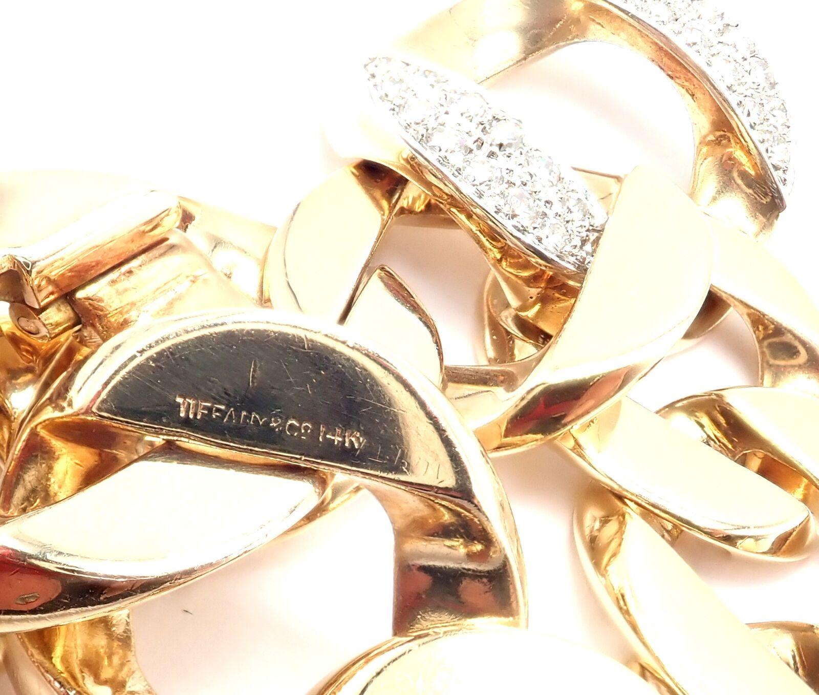Vintage Tiffany & Co. Large Heavy Curb Link Diamond Yellow Gold Bracelet For Sale 1