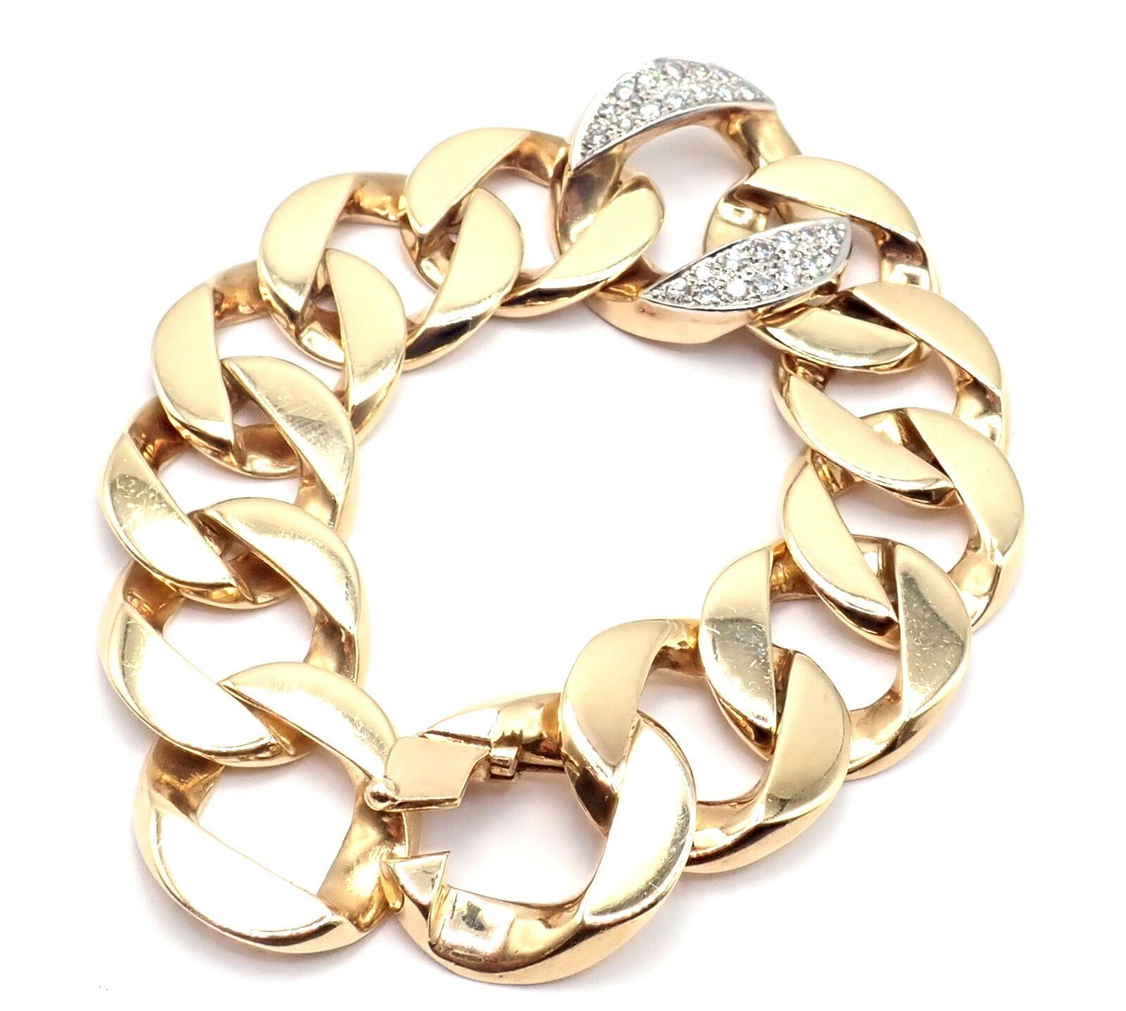Vintage Tiffany & Co. Large Heavy Curb Link Diamond Yellow Gold Bracelet For Sale 2
