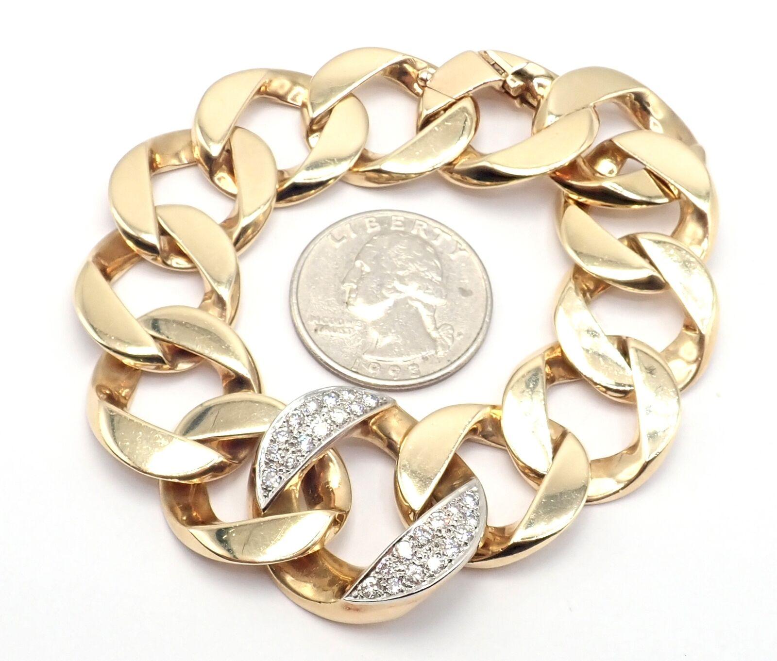 Vintage Tiffany & Co. Large Heavy Curb Link Diamond Yellow Gold Bracelet For Sale 3