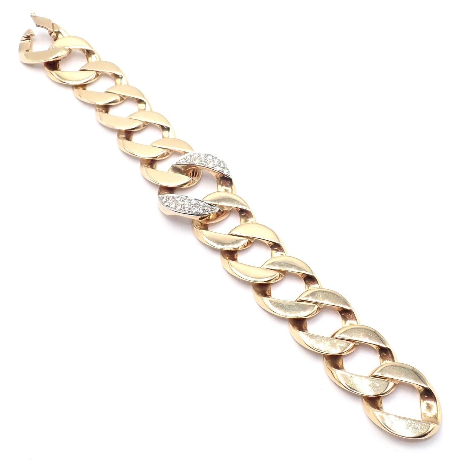 Vintage Tiffany & Co. Large Heavy Curb Link Diamond Yellow Gold Bracelet For Sale 4