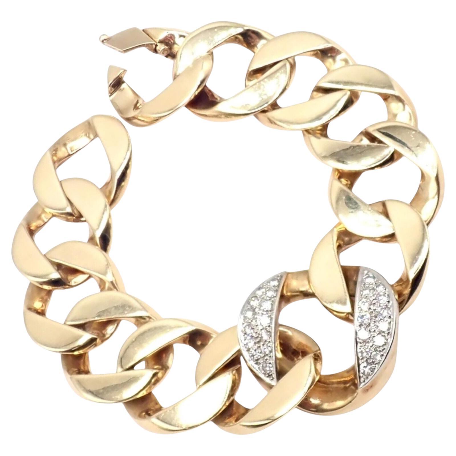 Vintage Tiffany & Co. Large Heavy Curb Link Diamond Yellow Gold Bracelet