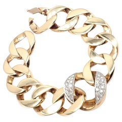 Vintage Tiffany & Co. Large Heavy Curb Link Diamond Yellow Gold Bracelet