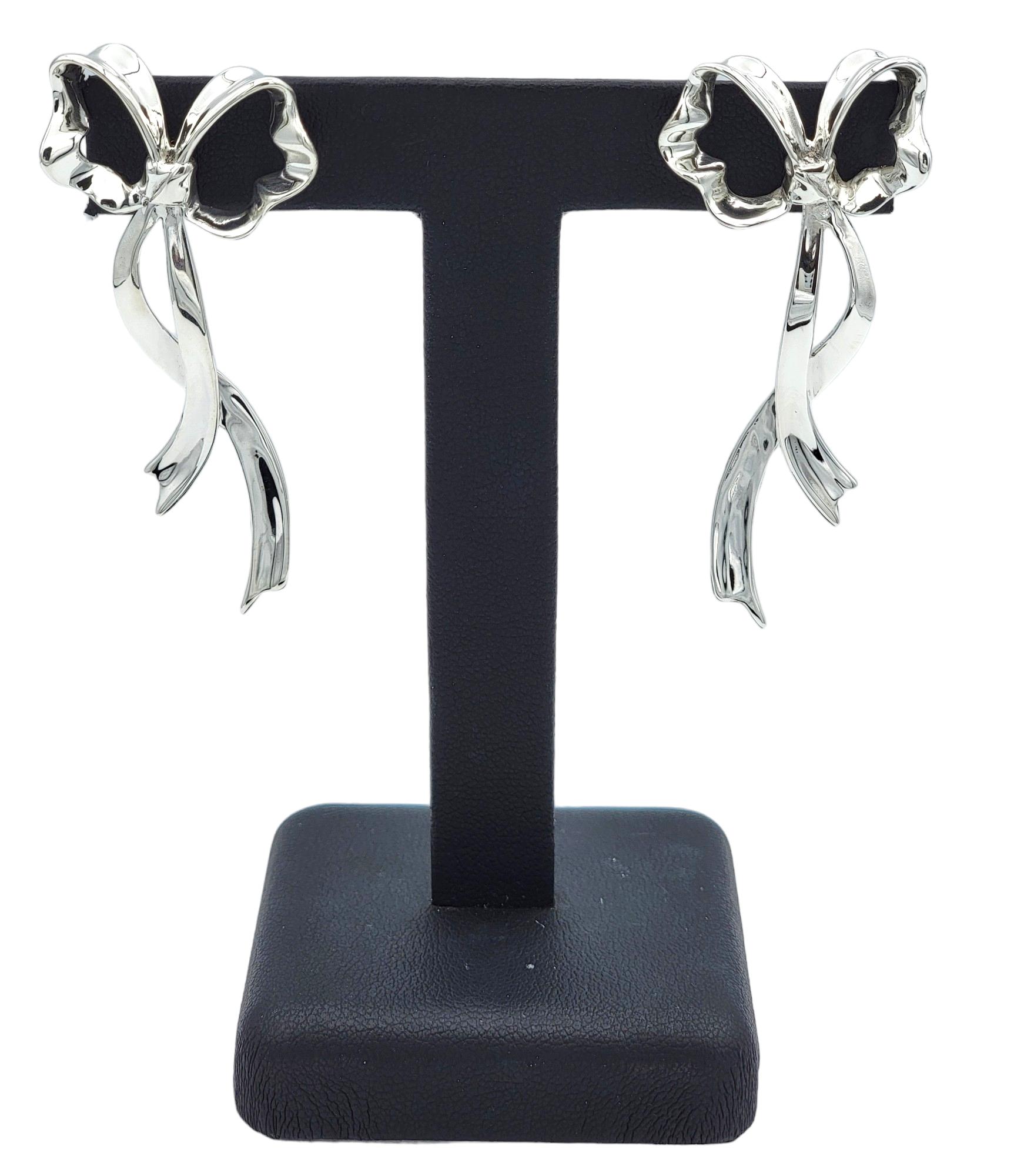 Vintage Tiffany & Co. Large Ribbon Bow Earrings Set in Polished Sterling Silver For Sale 4