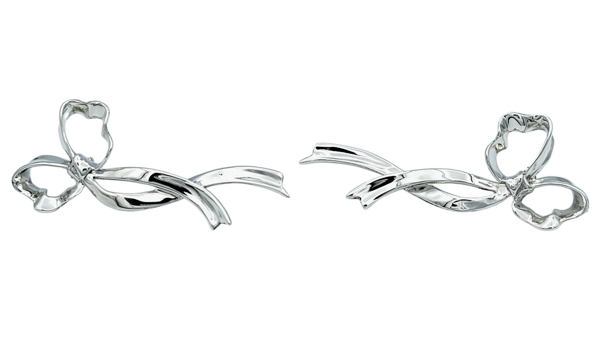 Women's Vintage Tiffany & Co. Large Ribbon Bow Earrings Set in Polished Sterling Silver For Sale