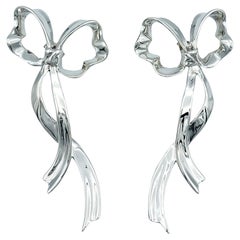 Retro Tiffany & Co. Large Ribbon Bow Earrings Set in Polished Sterling Silver