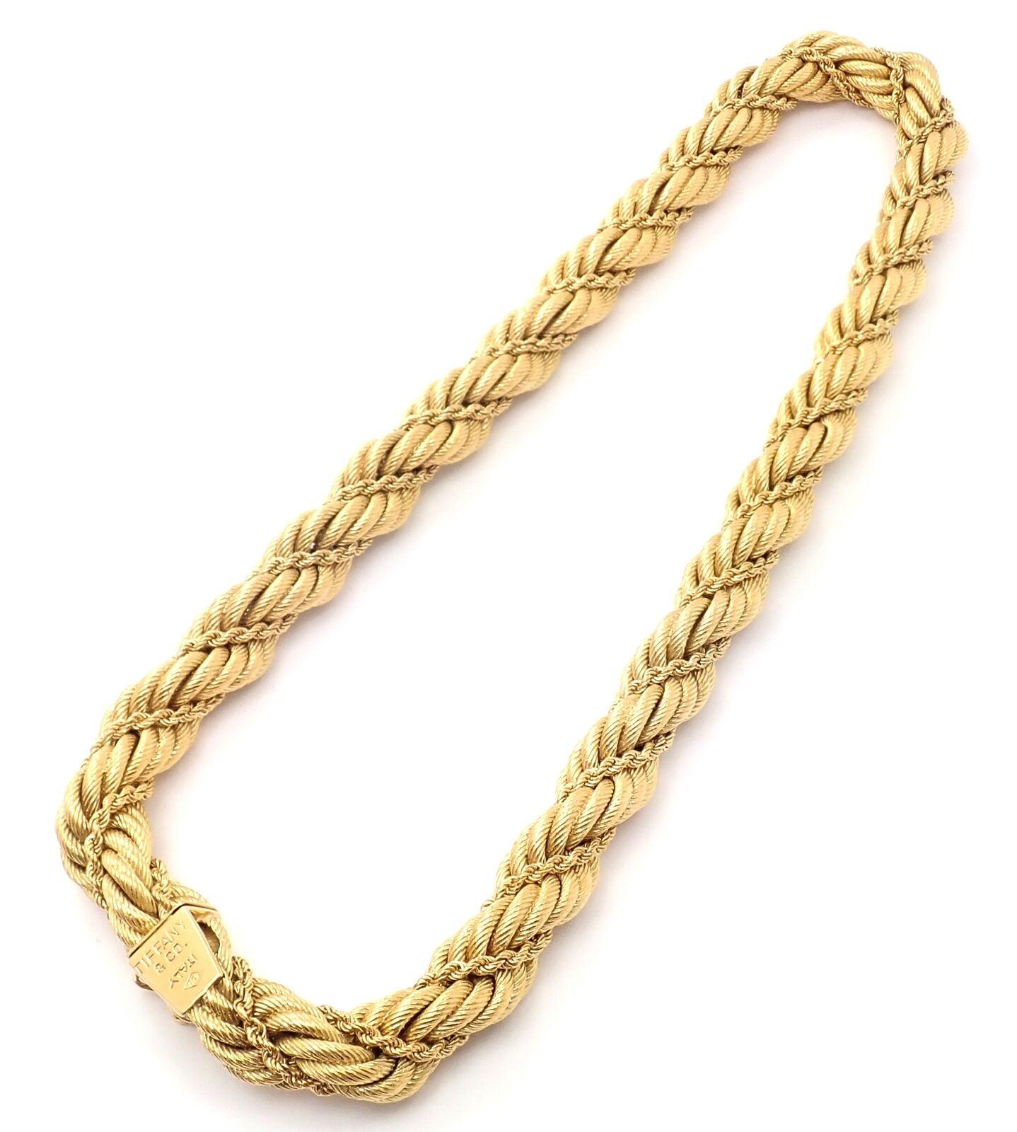 Vintage Tiffany & Co Large Twisted Double Rope Yellow Gold Chain Necklace In Excellent Condition In Holland, PA