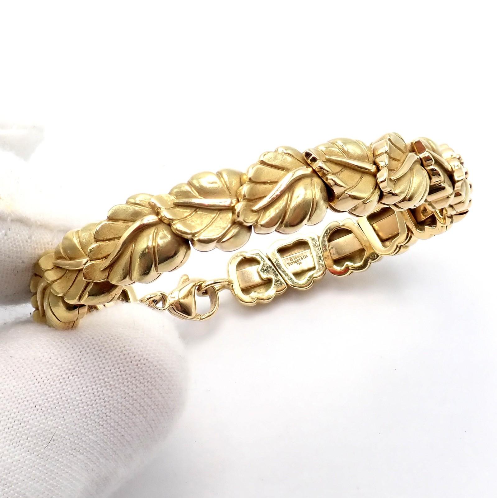 Vintage Tiffany & Co Leaf Link Yellow Gold Bangle Bracelet For Sale 3