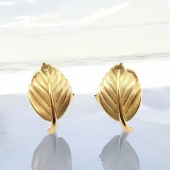 Vintage Tiffany & Co Leaf Yellow Gold Earrings