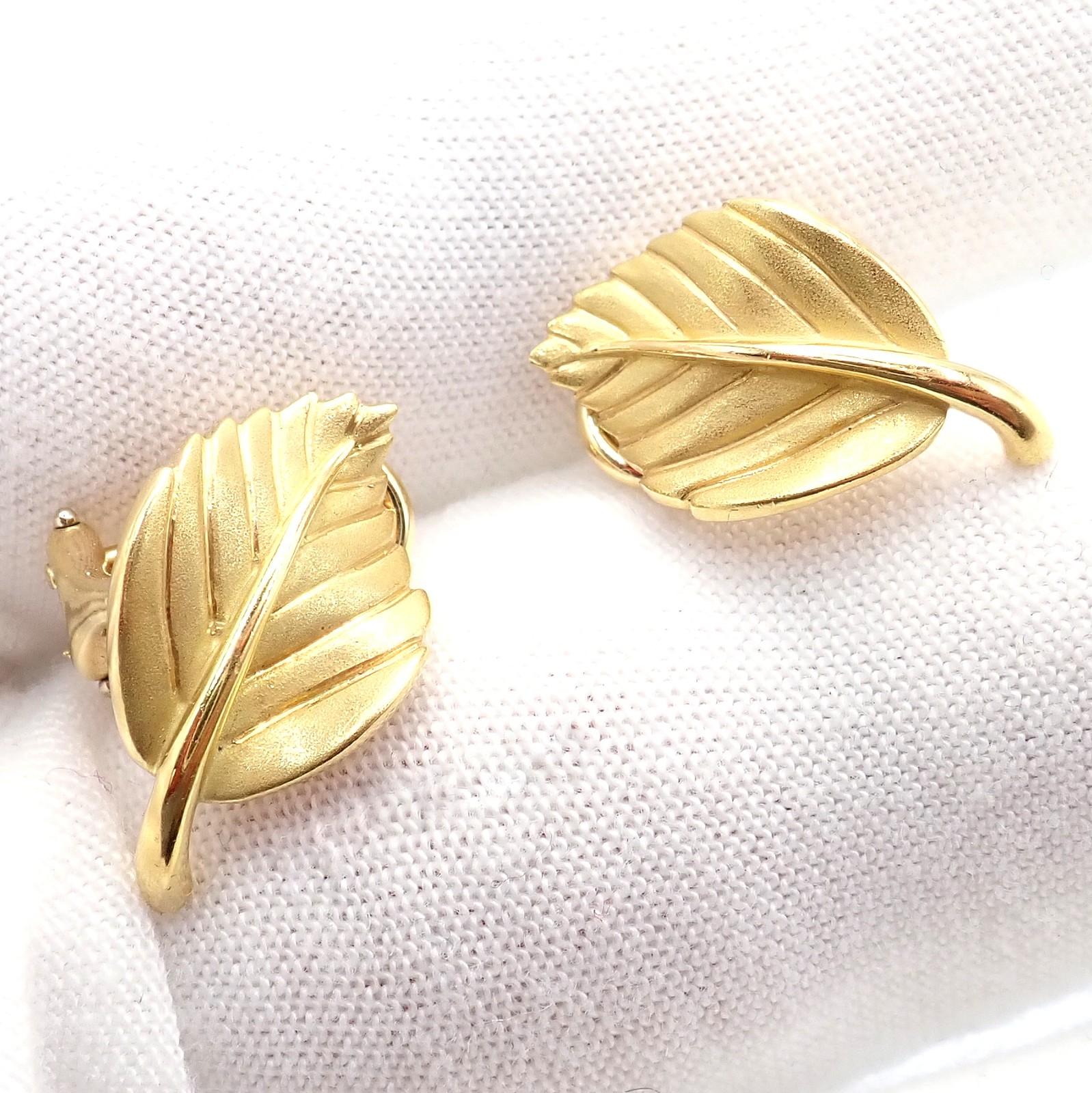 Vintage Tiffany & Co. Gelbgold-Ohrringe mit Blättern im Angebot 2