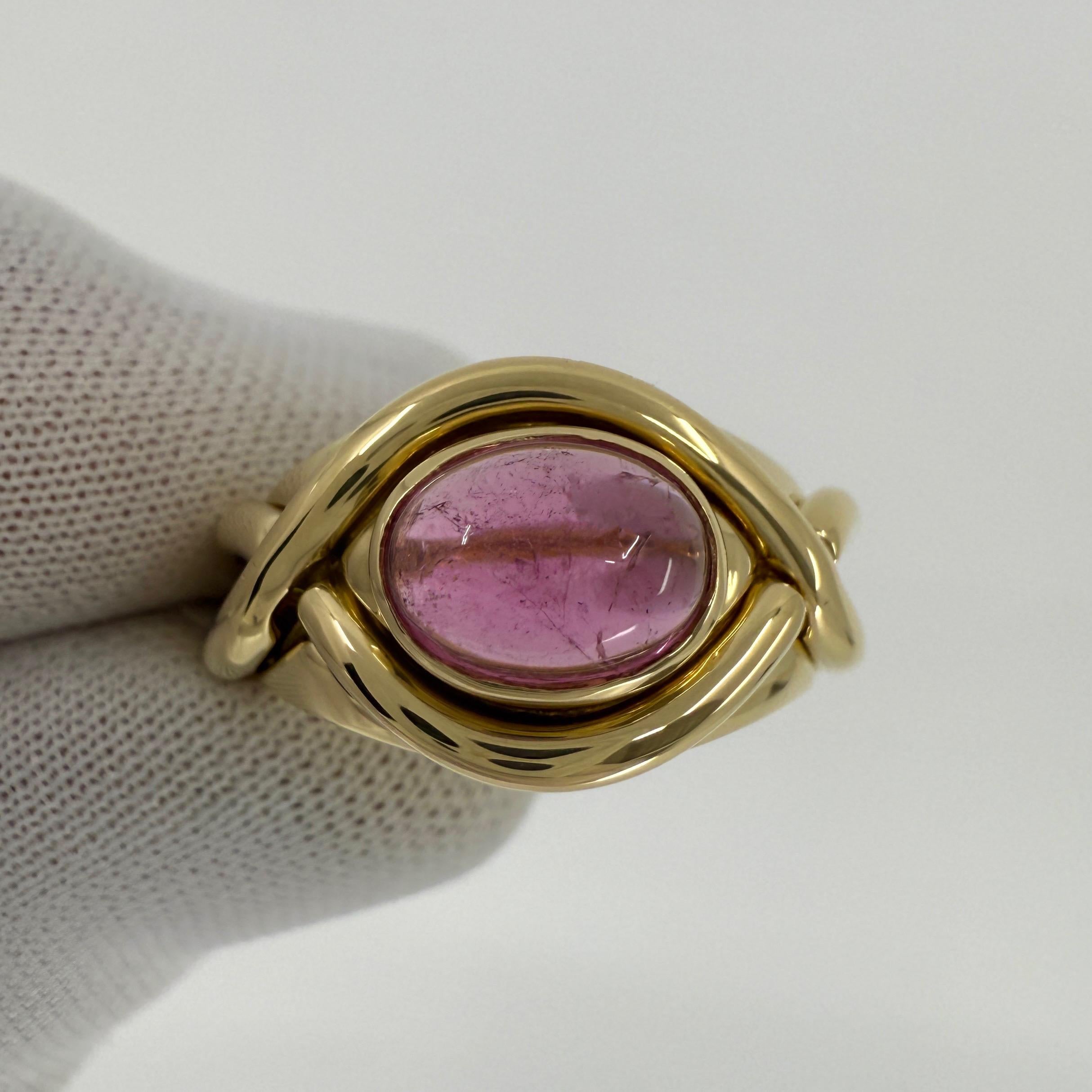 Cabochon Vintage Tiffany & Co. Light Pink Tourmaline Oval 18k Yellow Gold Band Dome Ring For Sale
