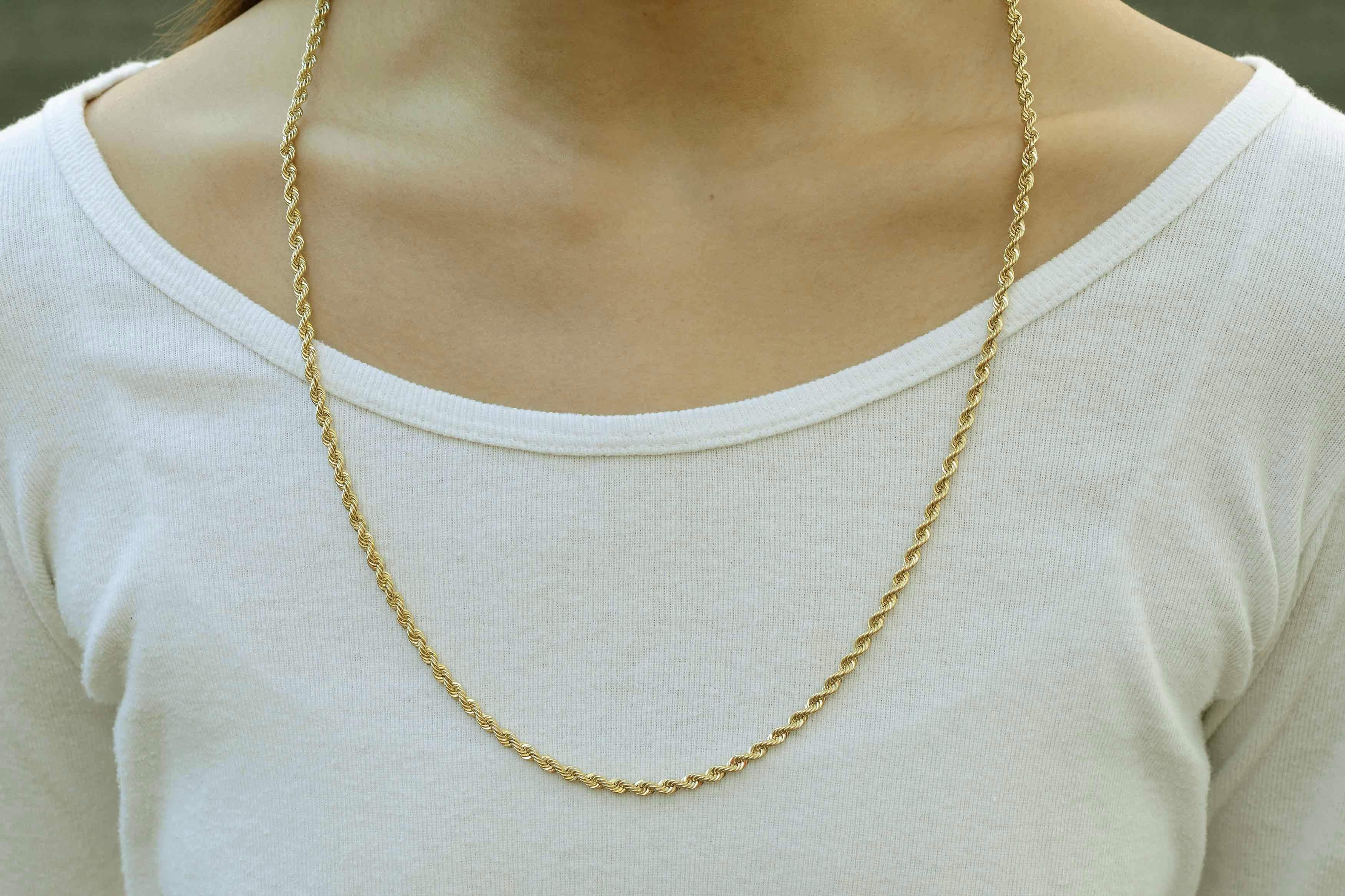 An authentic vintage Tiffany & Co. rope chain. Finely polished 14k yellow gold is twisted into this stunning French rope style, 28