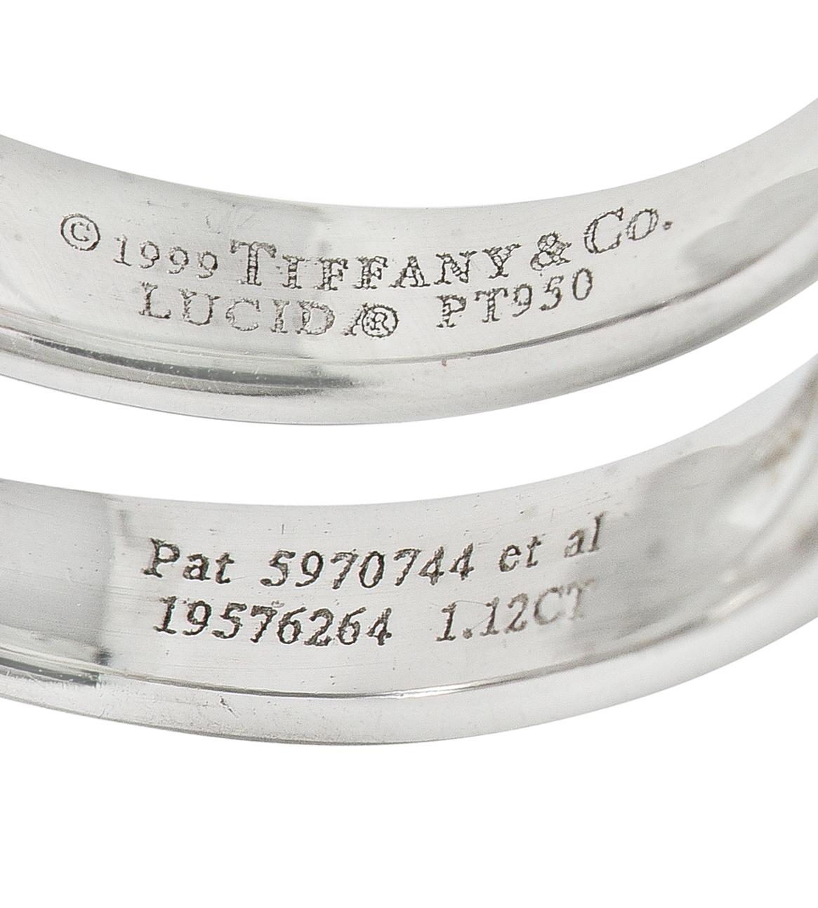 Square Cut Vintage Tiffany & Co. Lucida 1.12 Carats Diamond Platinum Engagement Ring For Sale