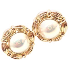 Vintage Tiffany & Co Mabe Pearl Large Yellow Gold Earrings