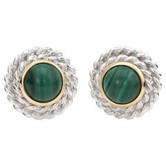 Vintage Tiffany & Co Malachite Round Clip Earrings Sterling Silver 18k Gold Fine