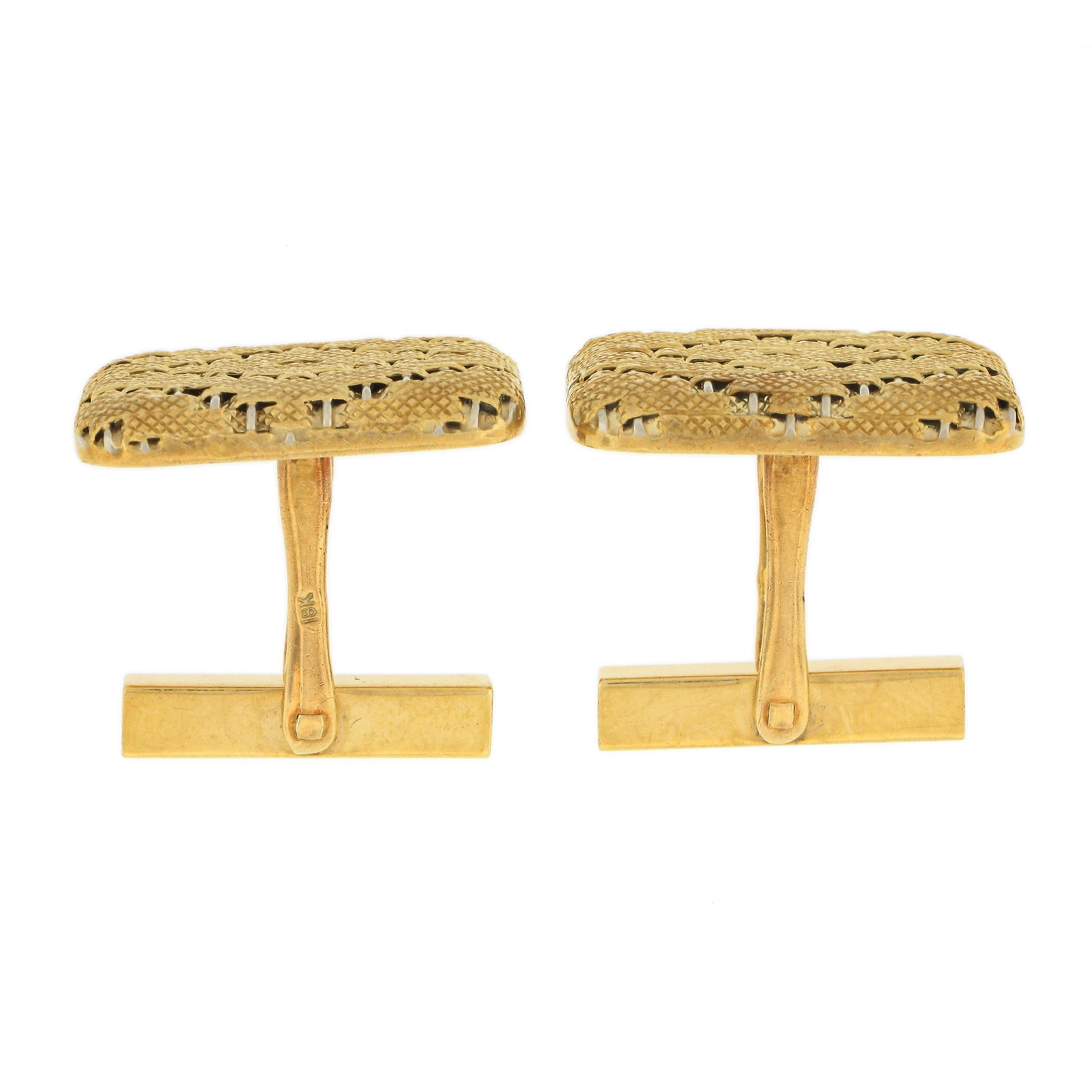 Vintage Tiffany & Co. Men's 18k Two Tone Gold Woven Textured Platter Cuff Links For Sale 1